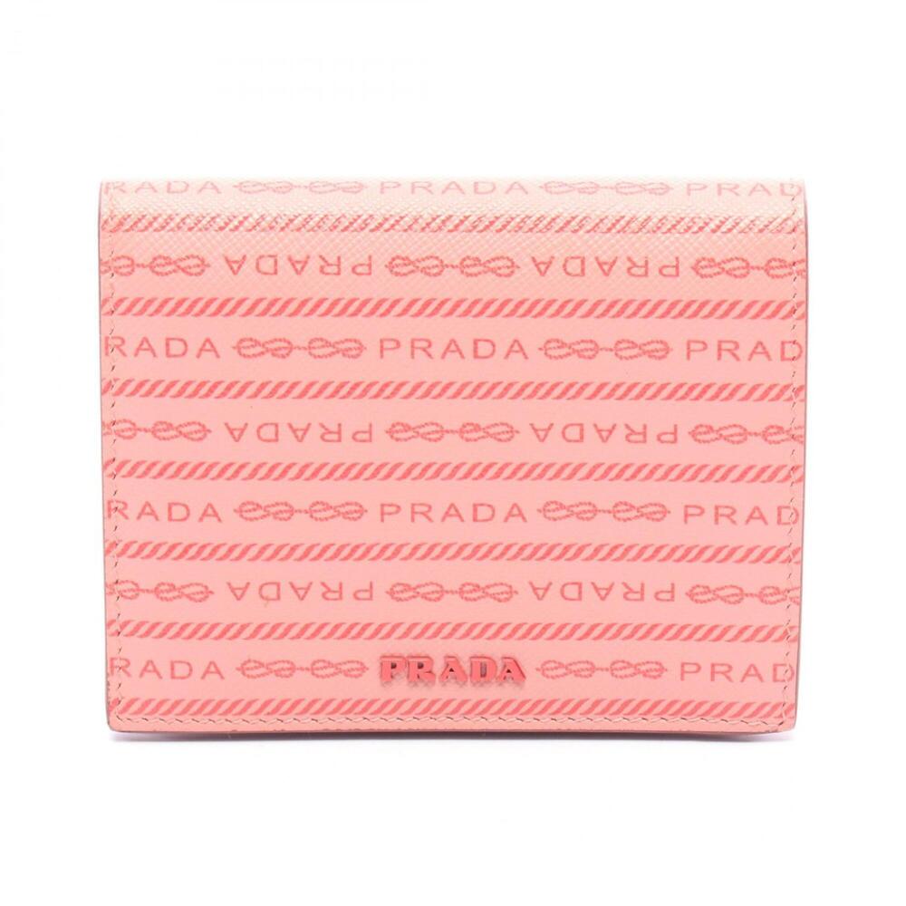 Prada bi-fold wallet, leather, women's, pink/red.